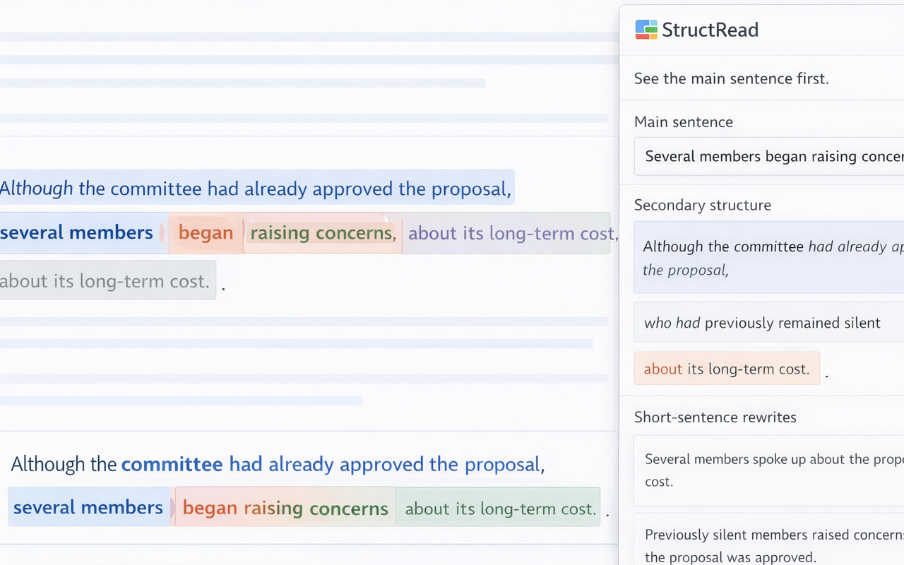 Learning mode showing structure details and shorter rewrites.
